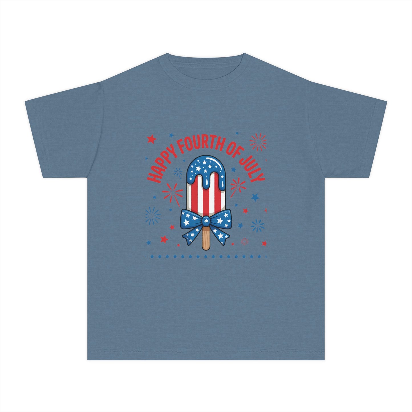 Youth Tee - "Happy Fourth of July" Patriotic Popsicle Kids Shirt