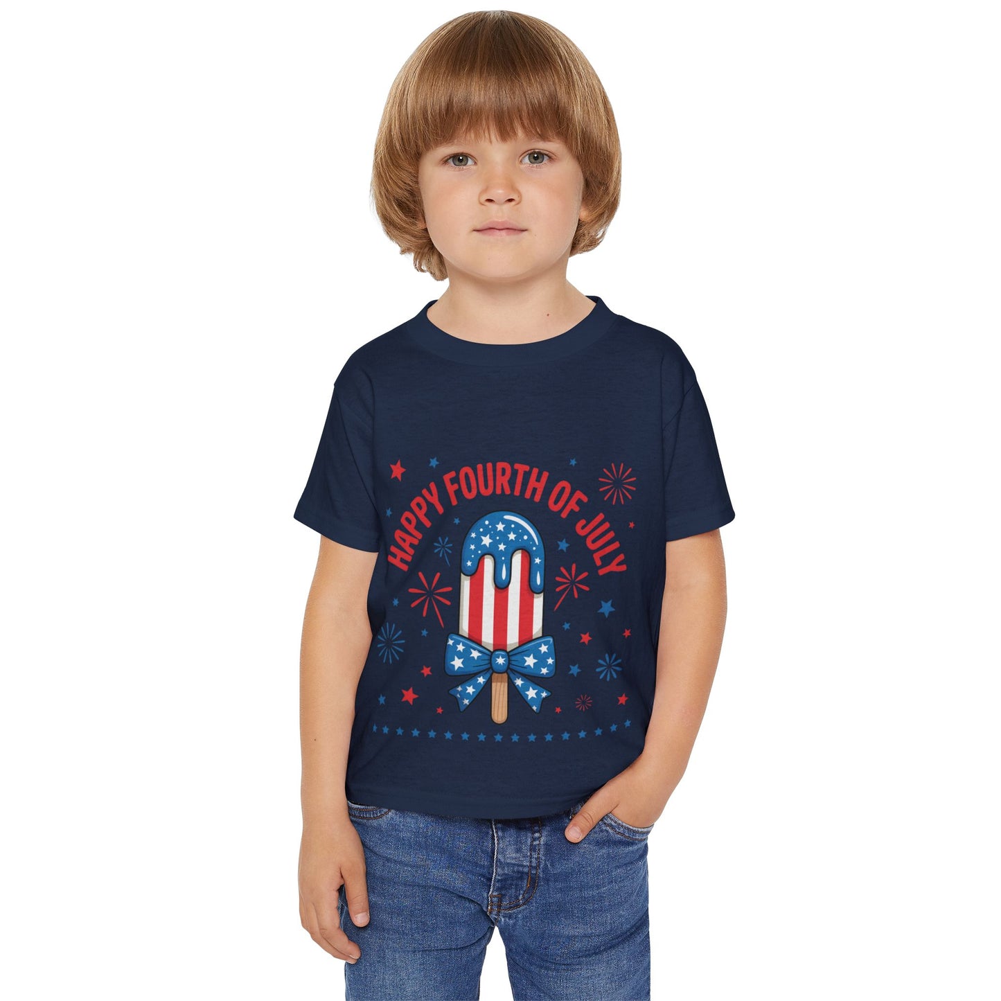 Toddler T-Shirt — "Happy Fourth of July" Patriotic Popsicle Kids Tee