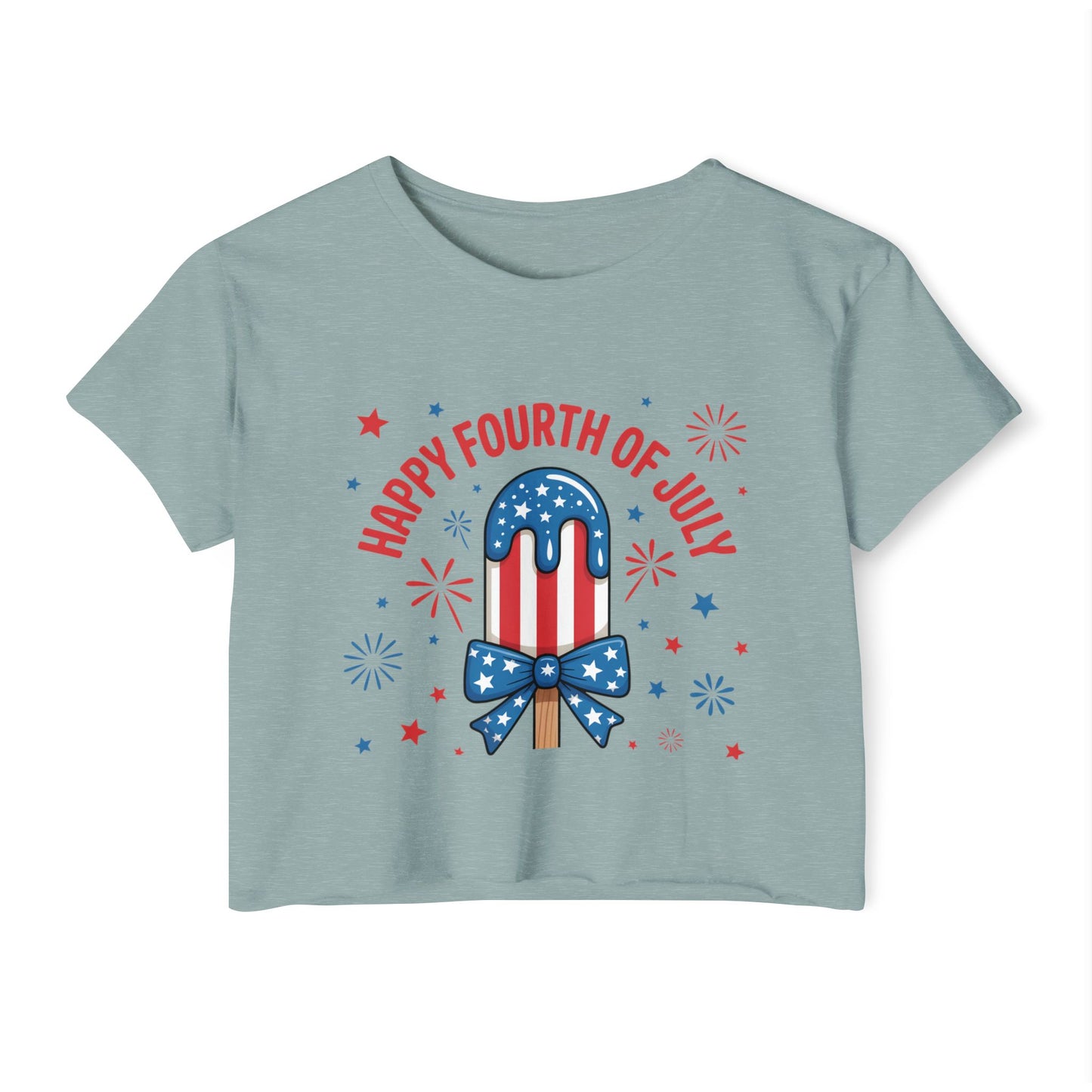 4th of July Crop Top — "Happy Fourth of July" Patriotic Popsicle Women’s Festival Top