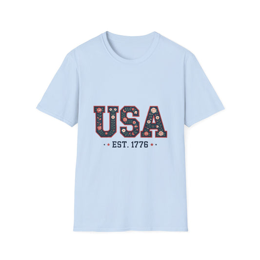 USA Floral Est. 1776 T-Shirt — Patriotic Fourth of July Tee
