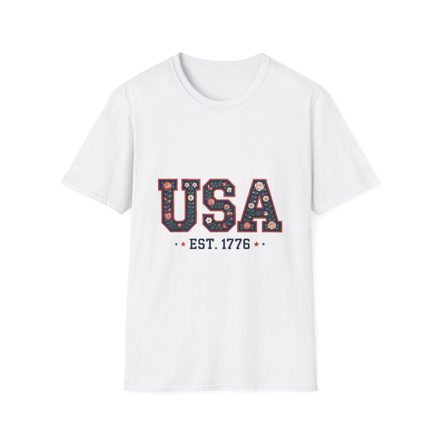 USA Floral Est. 1776 T-Shirt — Patriotic Fourth of July Tee