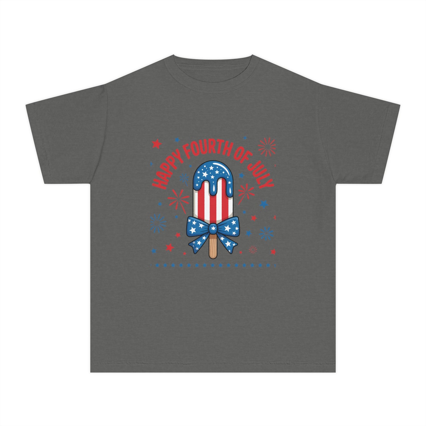 Youth Tee - "Happy Fourth of July" Patriotic Popsicle Kids Shirt