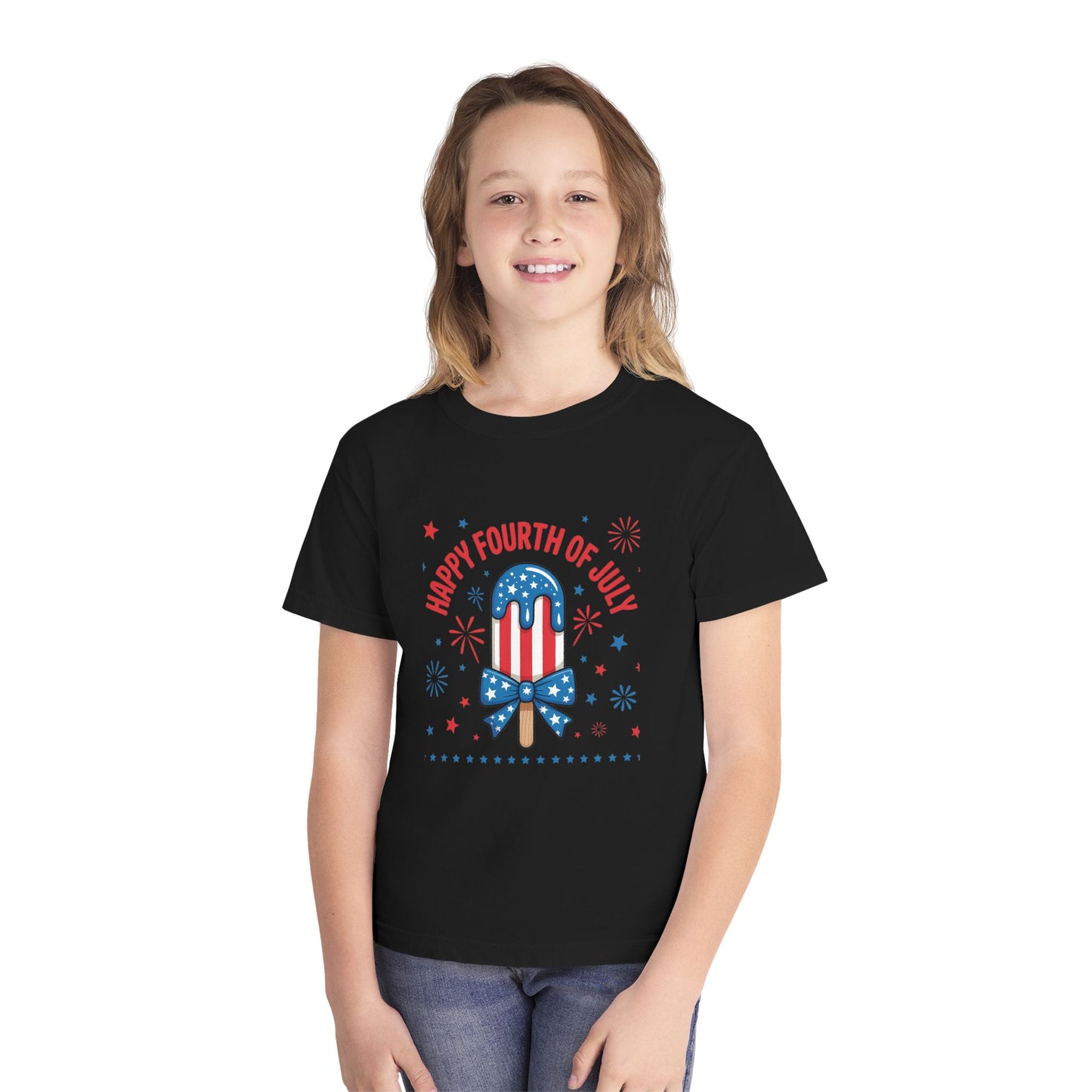 Youth Tee - "Happy Fourth of July" Patriotic Popsicle Kids Shirt