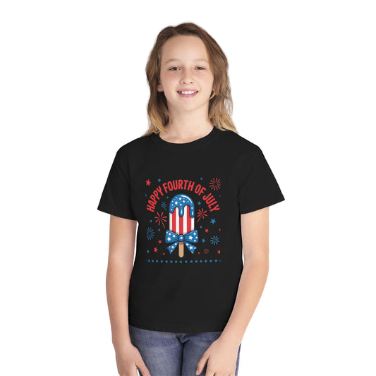 Youth Tee - "Happy Fourth of July" Patriotic Popsicle Kids Shirt