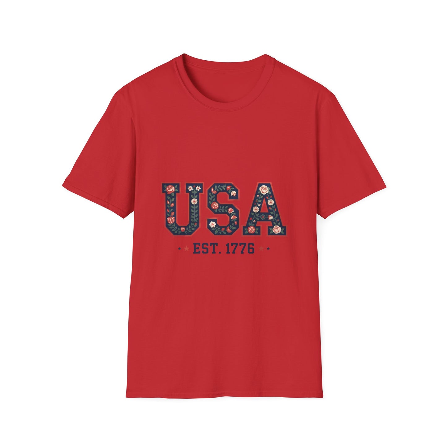 USA Floral Est. 1776 T-Shirt — Patriotic Fourth of July Tee