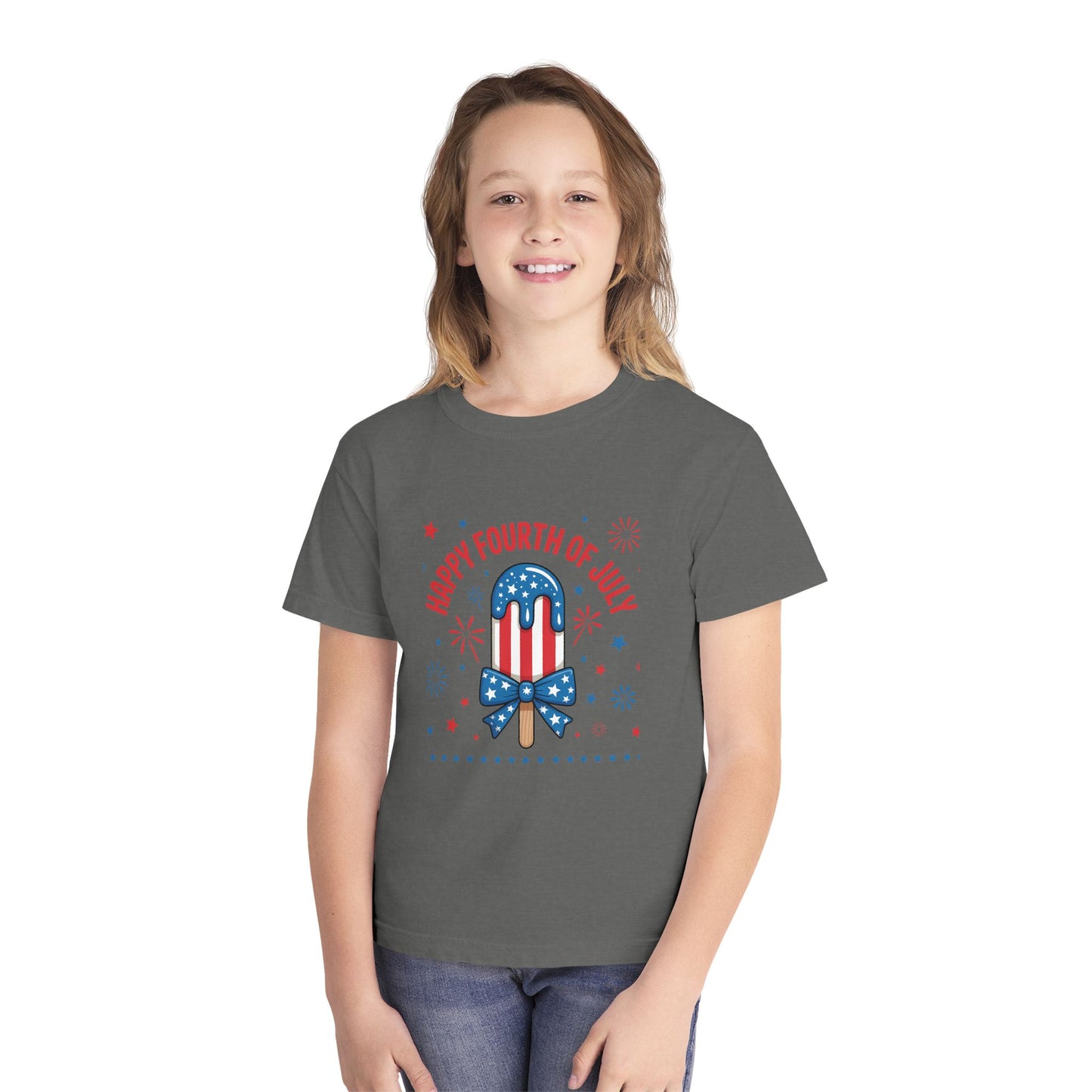 Youth Tee - "Happy Fourth of July" Patriotic Popsicle Kids Shirt