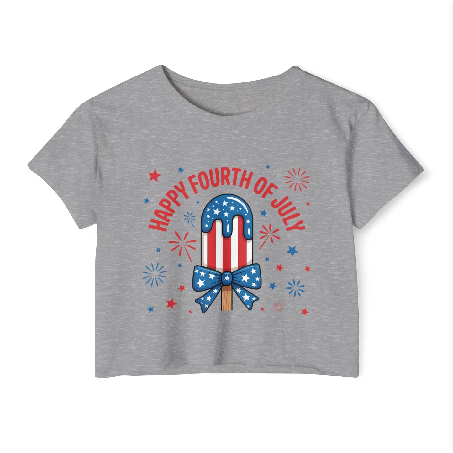 4th of July Crop Top — "Happy Fourth of July" Patriotic Popsicle Women’s Festival Top