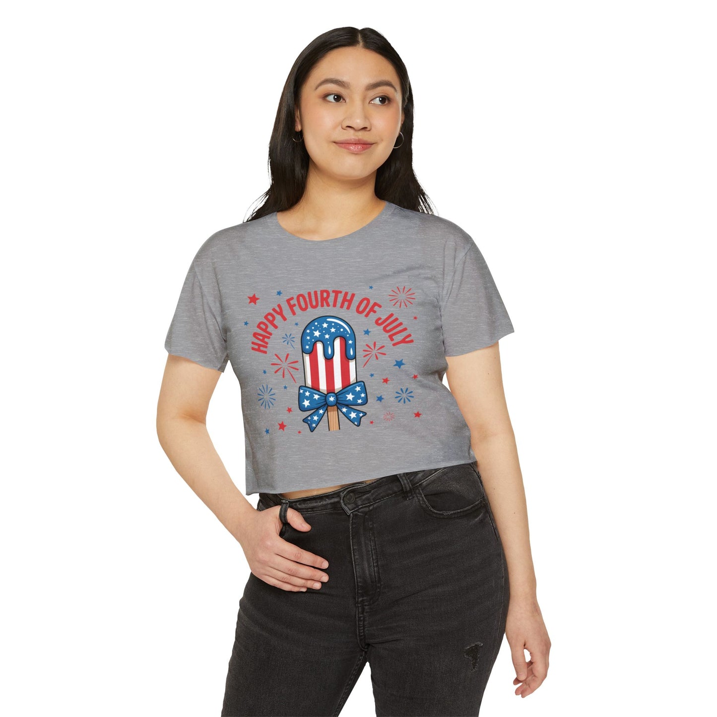 4th of July Crop Top — "Happy Fourth of July" Patriotic Popsicle Women’s Festival Top