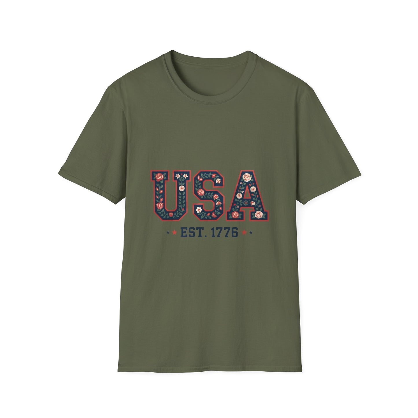 USA Floral Est. 1776 T-Shirt — Patriotic Fourth of July Tee