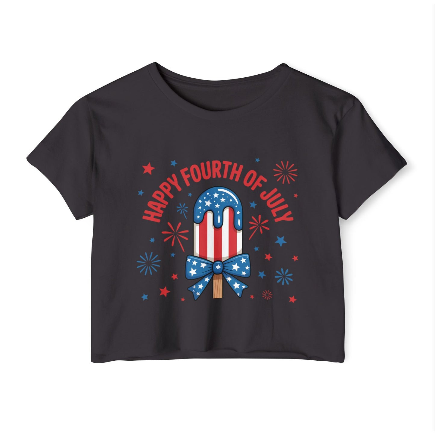4th of July Crop Top — "Happy Fourth of July" Patriotic Popsicle Women’s Festival Top