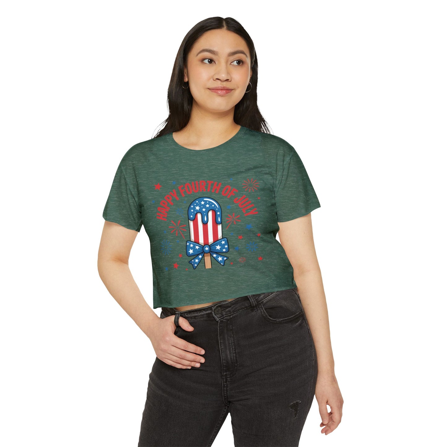 4th of July Crop Top — "Happy Fourth of July" Patriotic Popsicle Women’s Festival Top