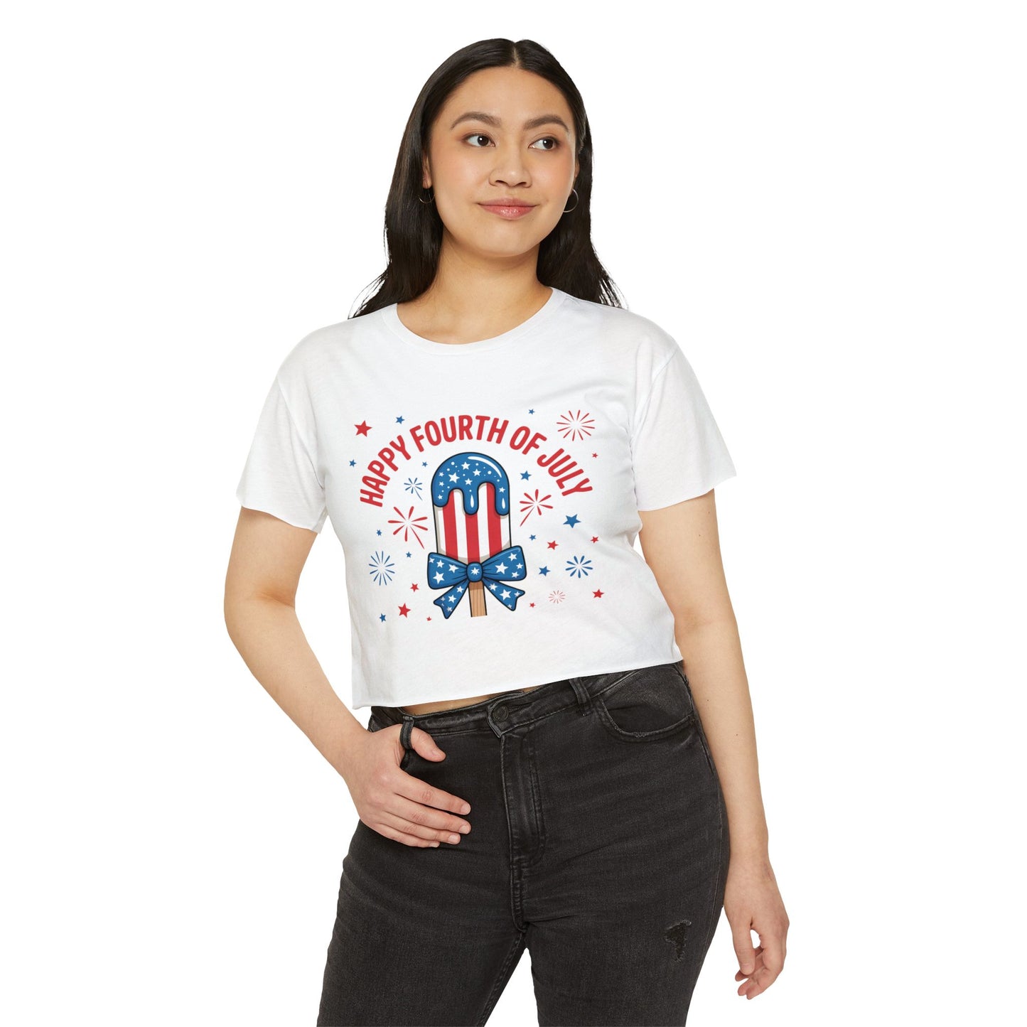 4th of July Crop Top — "Happy Fourth of July" Patriotic Popsicle Women’s Festival Top