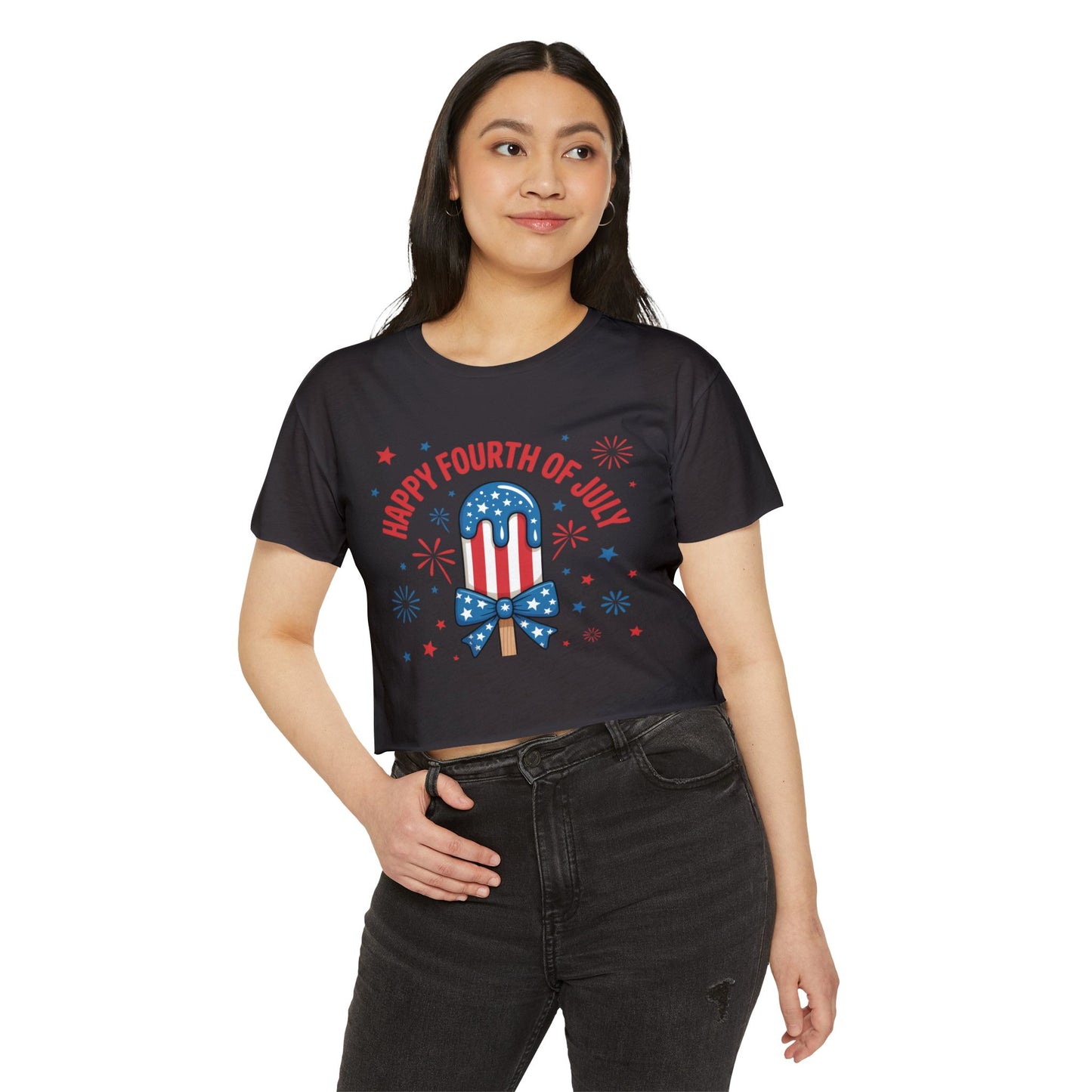 4th of July Crop Top — "Happy Fourth of July" Patriotic Popsicle Women’s Festival Top