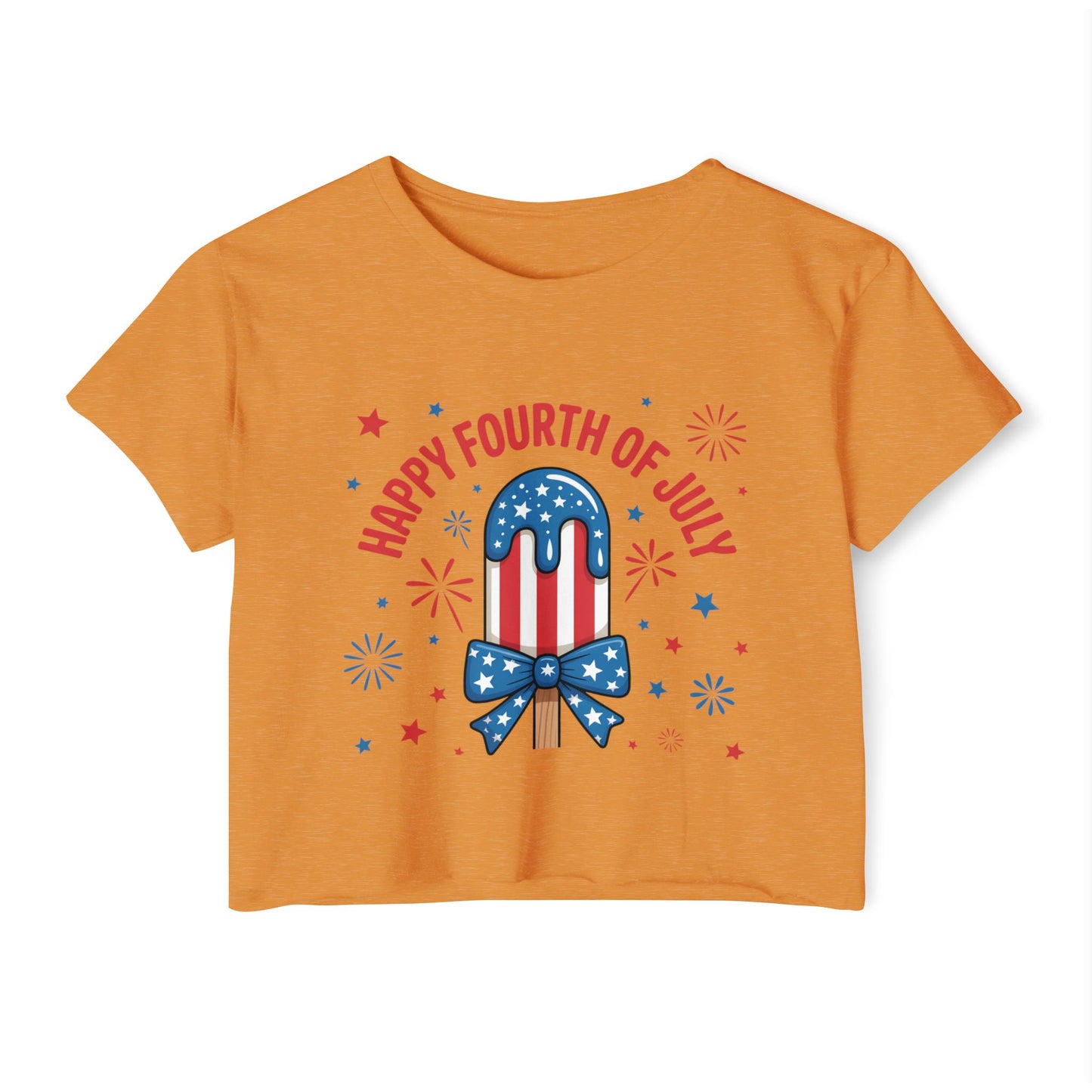 4th of July Crop Top — "Happy Fourth of July" Patriotic Popsicle Women’s Festival Top
