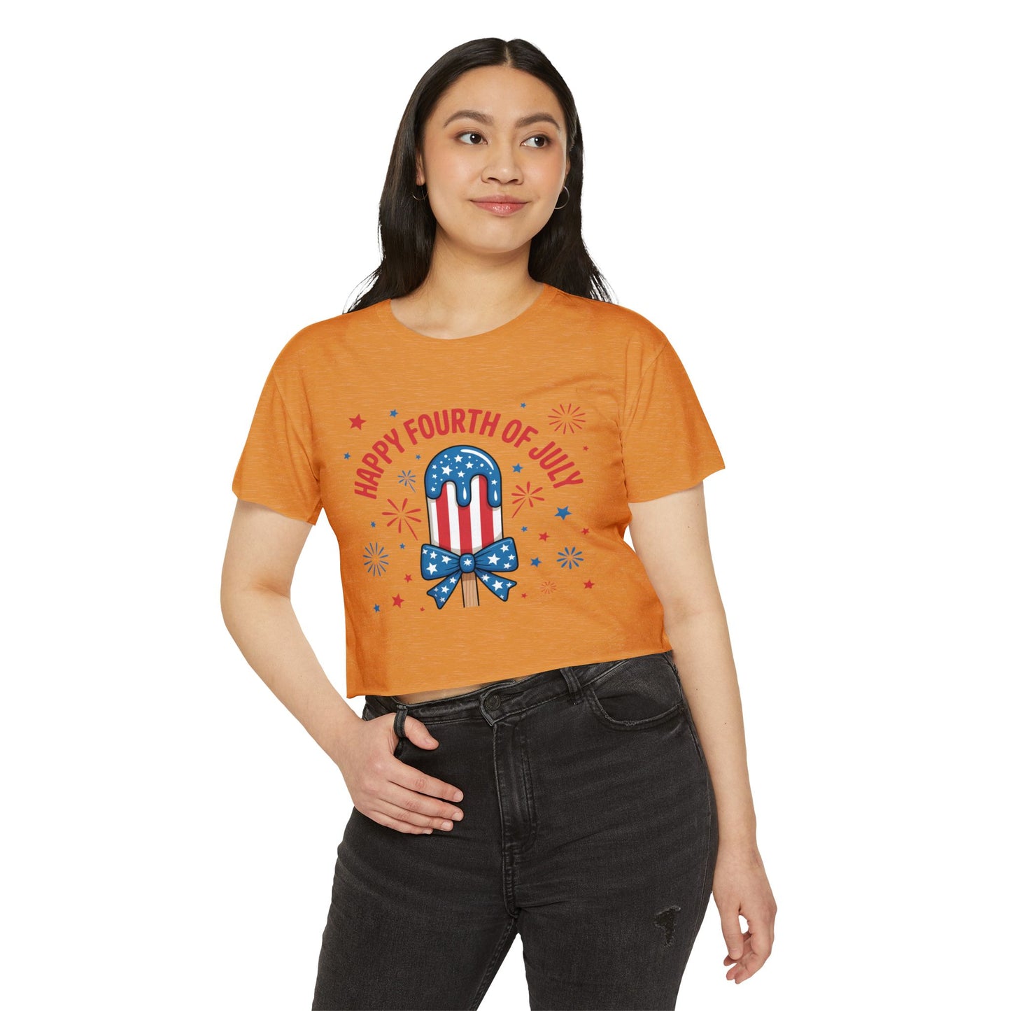 4th of July Crop Top — "Happy Fourth of July" Patriotic Popsicle Women’s Festival Top
