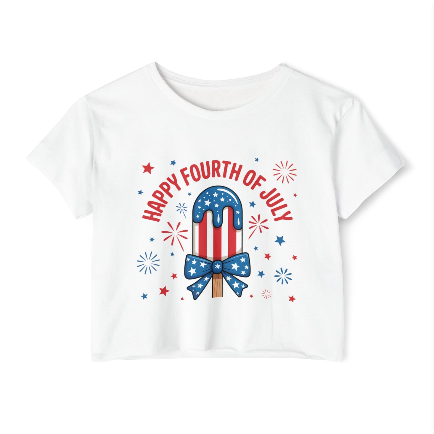 4th of July Crop Top — "Happy Fourth of July" Patriotic Popsicle Women’s Festival Top