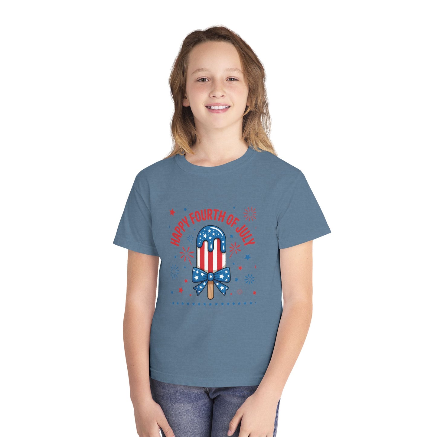 Youth Tee - "Happy Fourth of July" Patriotic Popsicle Kids Shirt