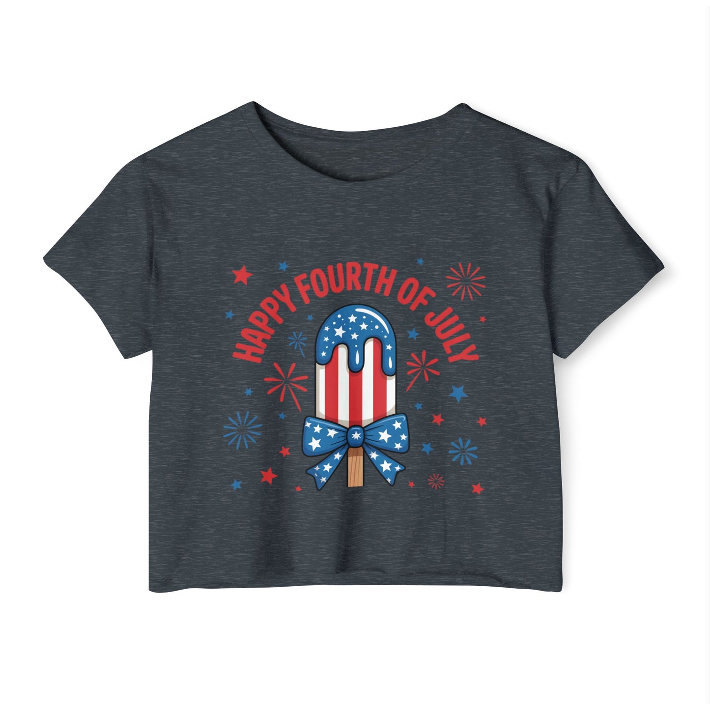 4th of July Crop Top — "Happy Fourth of July" Patriotic Popsicle Women’s Festival Top