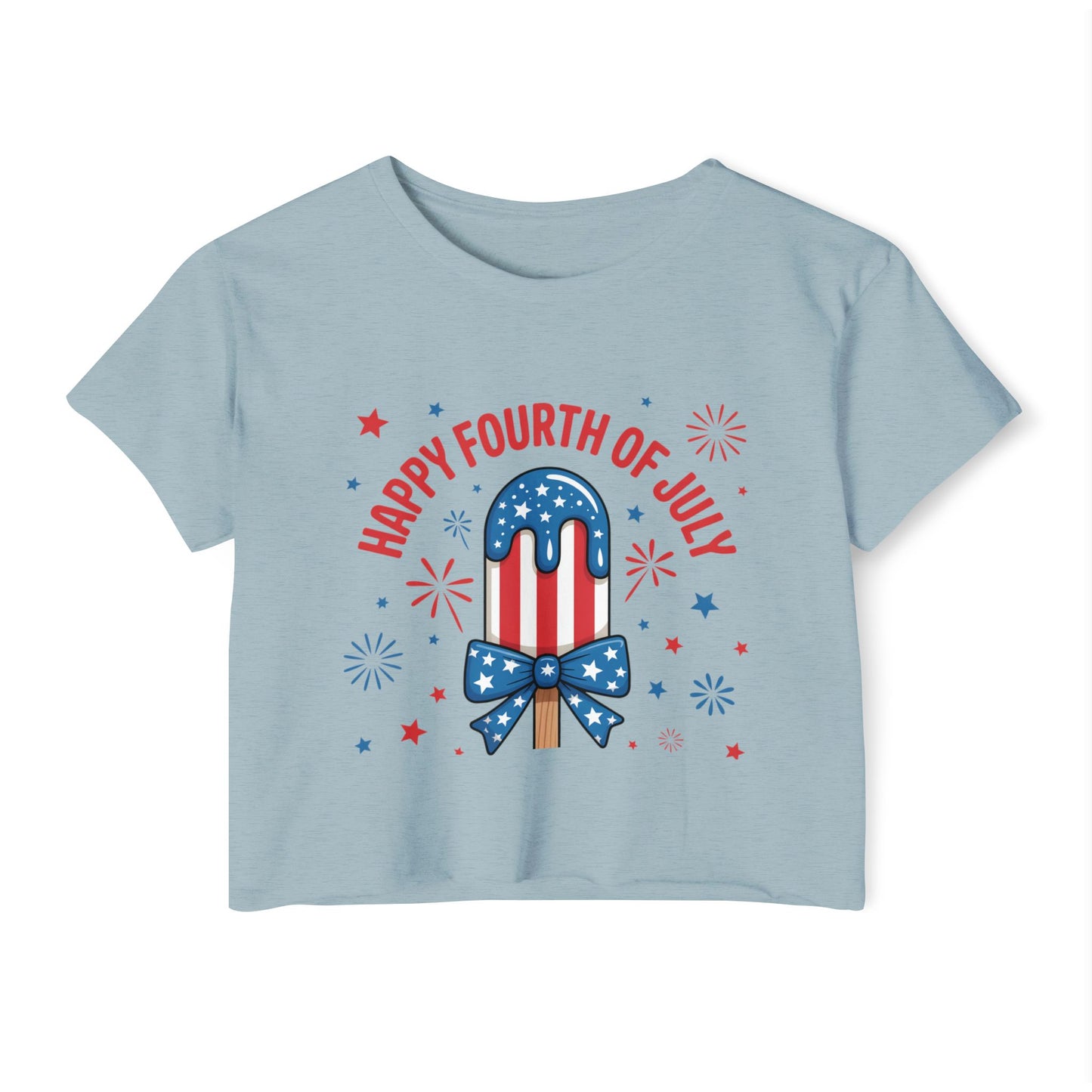 4th of July Crop Top — "Happy Fourth of July" Patriotic Popsicle Women’s Festival Top
