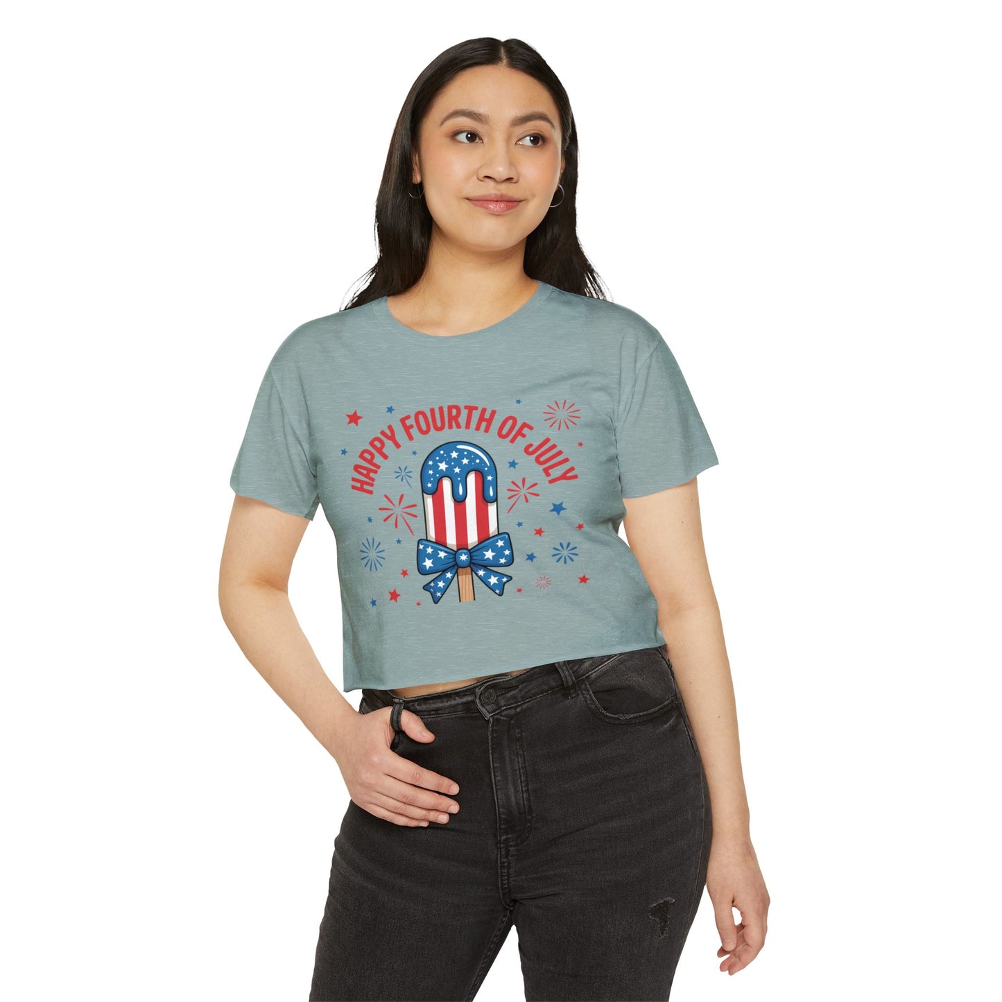 4th of July Crop Top — "Happy Fourth of July" Patriotic Popsicle Women’s Festival Top