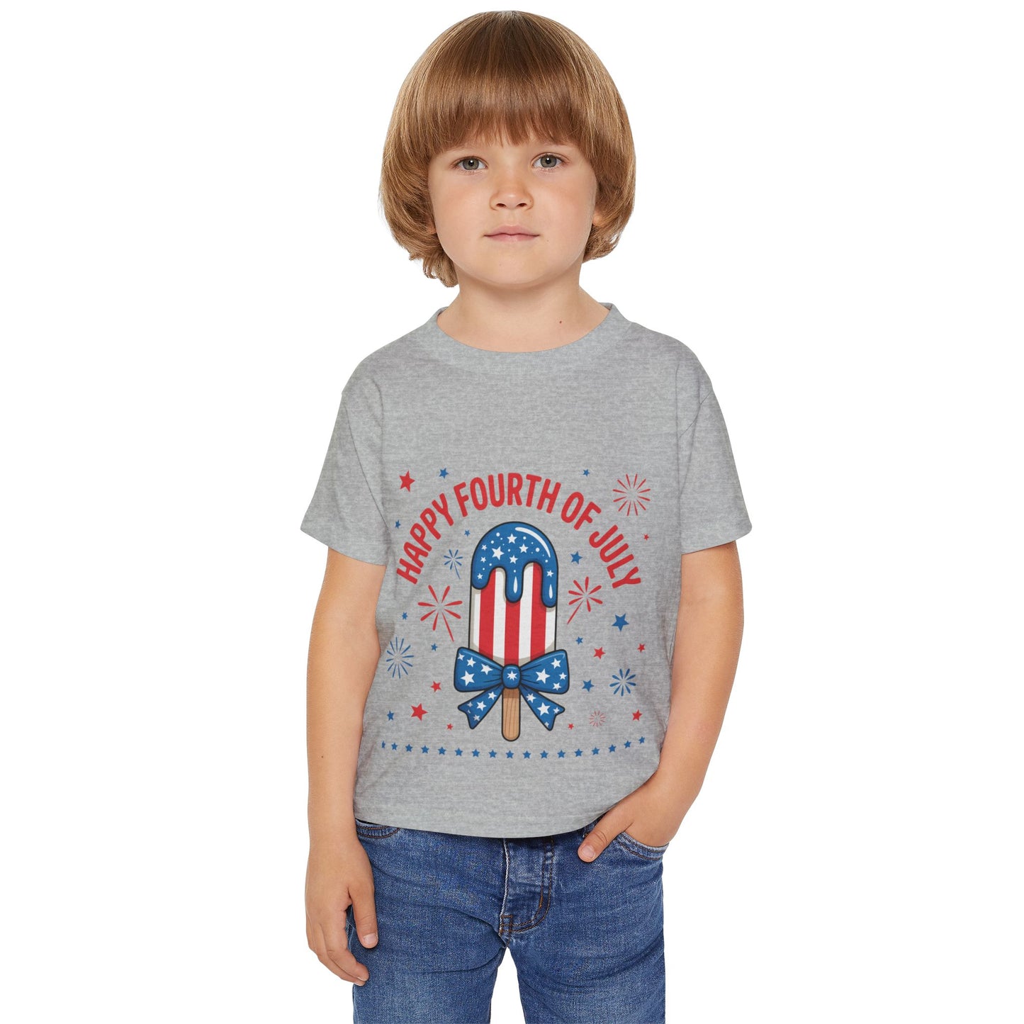 Toddler T-Shirt — "Happy Fourth of July" Patriotic Popsicle Kids Tee