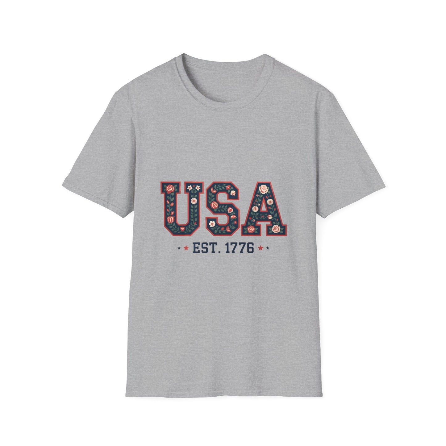 USA Floral Est. 1776 T-Shirt — Patriotic Fourth of July Tee
