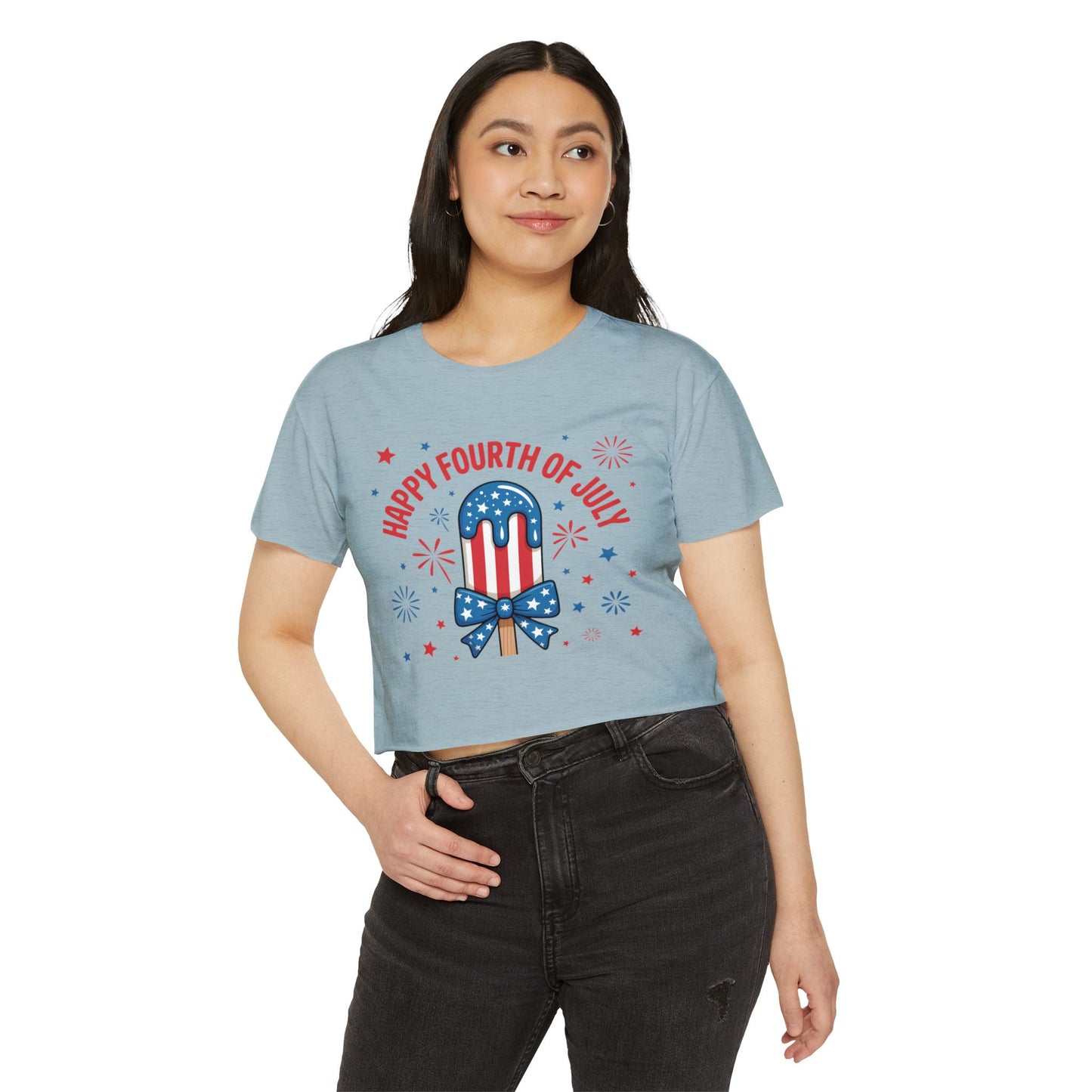 4th of July Crop Top — "Happy Fourth of July" Patriotic Popsicle Women’s Festival Top