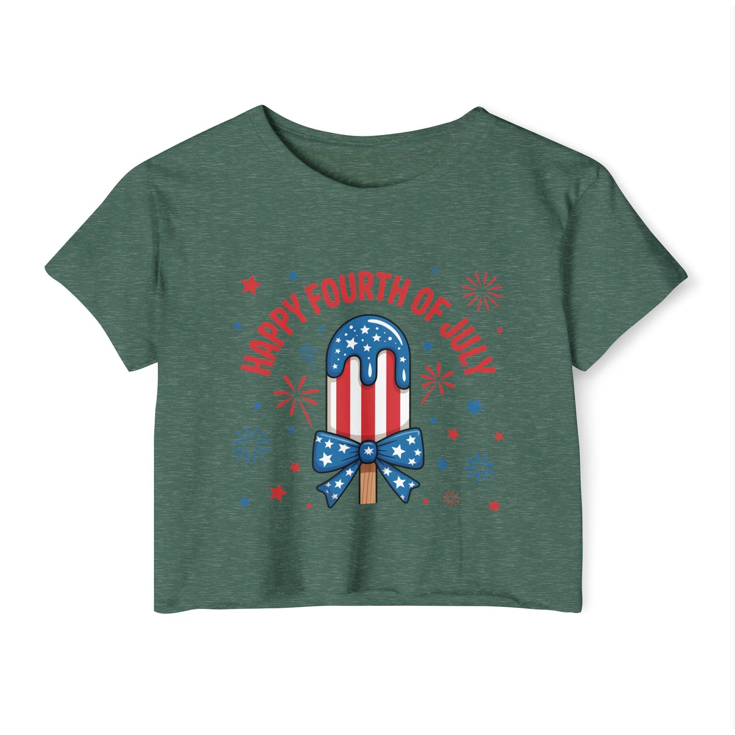 4th of July Crop Top — "Happy Fourth of July" Patriotic Popsicle Women’s Festival Top