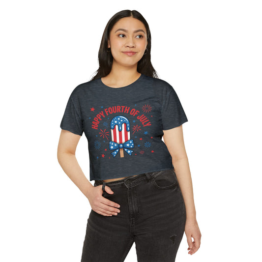4th of July Crop Top — "Happy Fourth of July" Patriotic Popsicle Women’s Festival Top